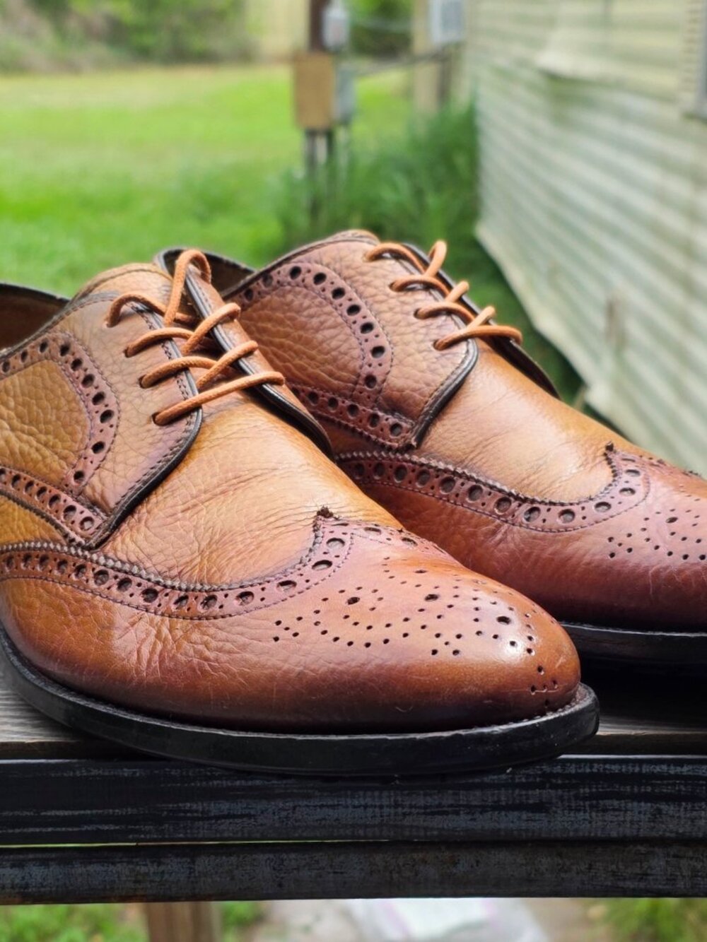 Magnanni 9-M Tan Wingtip Derby Leather Mens Dress Shoes